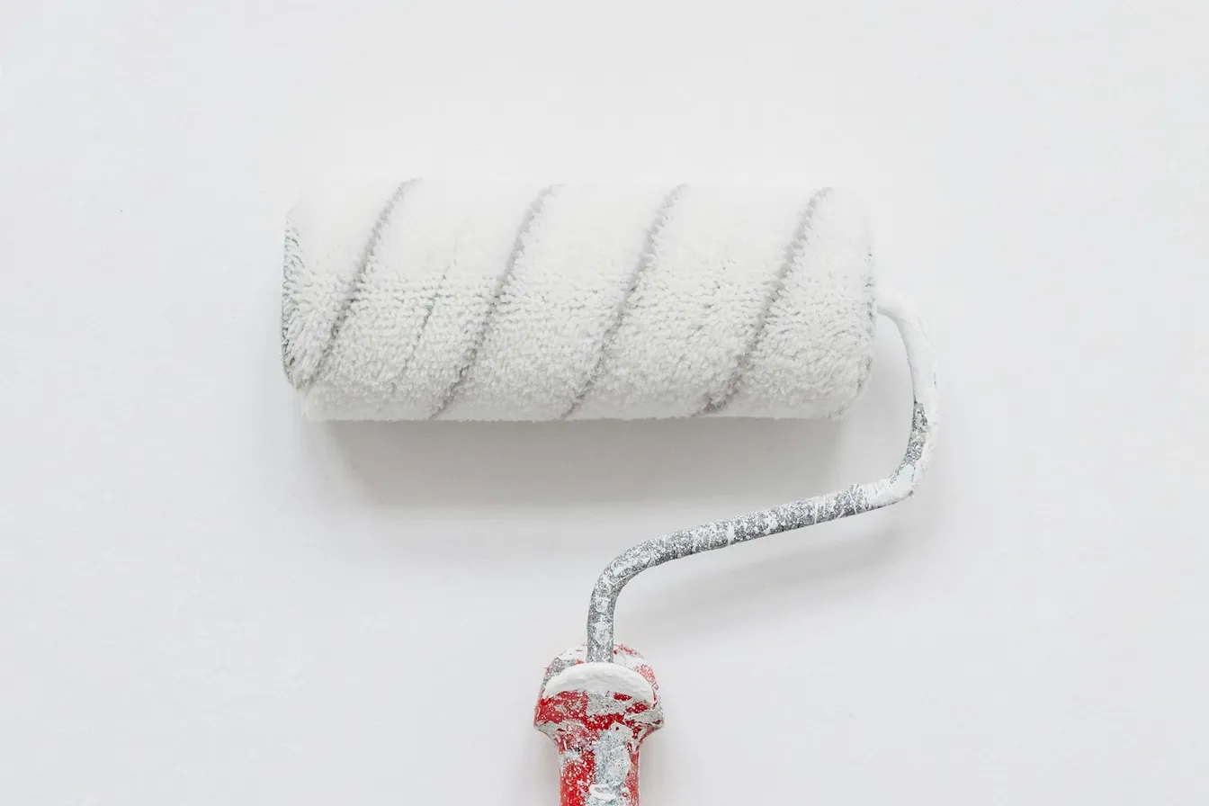 Rodillo de felpa con pintura blanca